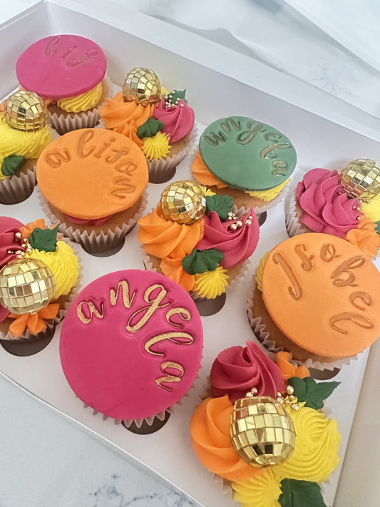 Tropical disco ball cupcakes