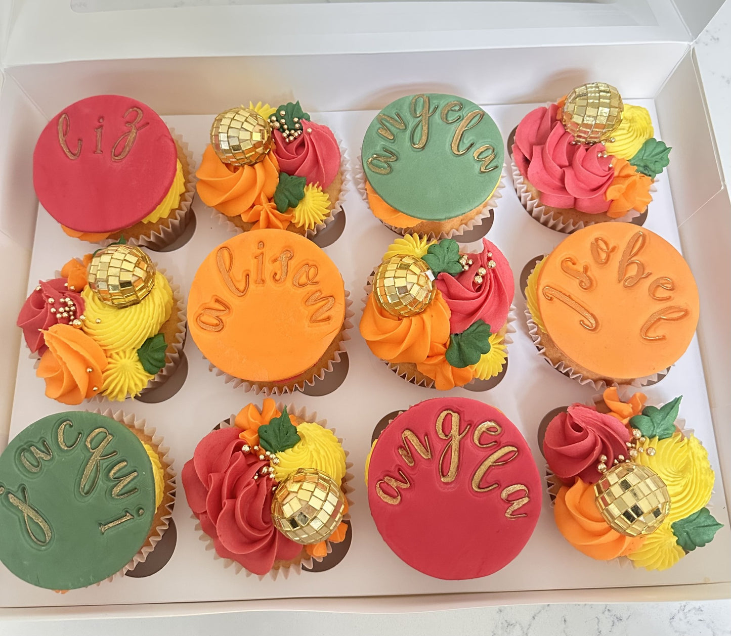 Tropical disco ball cupcakes